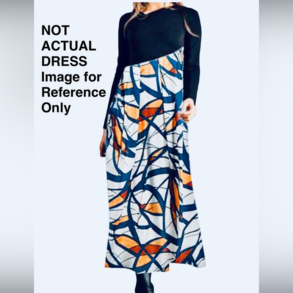 21. C.O.Z.Y. Vibrant Long Sleeve Maxi Dress with Geometric Pattern Sz Large
